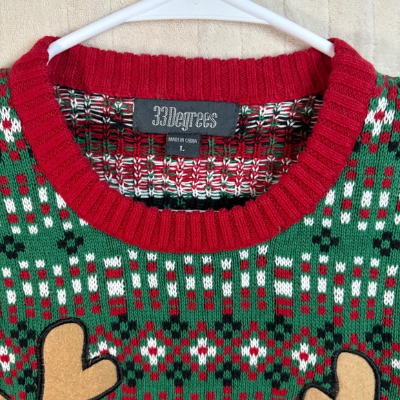 Christmas Sweater L Reindeer Holiday Green Red Festive Ugly Cute grandma sweater - Picture 5 of 12